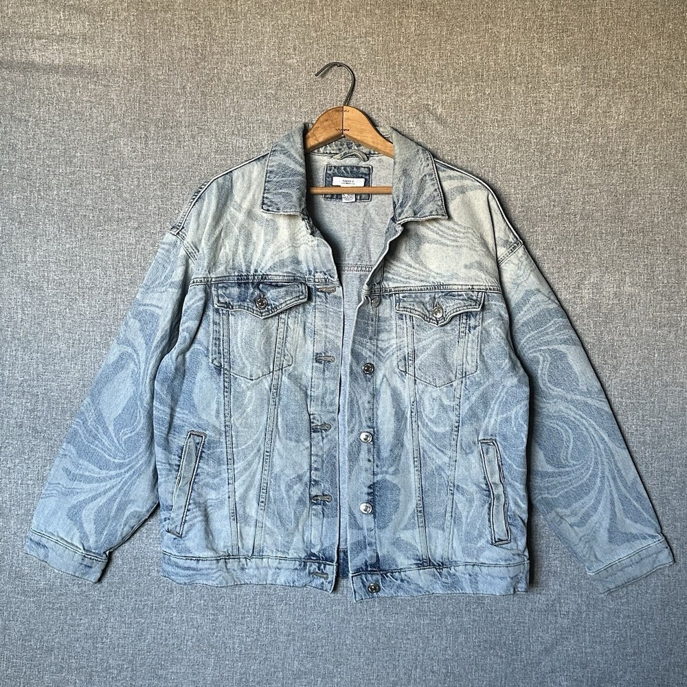 Denim Jacket Retro Swirl Pattern Women's Medium